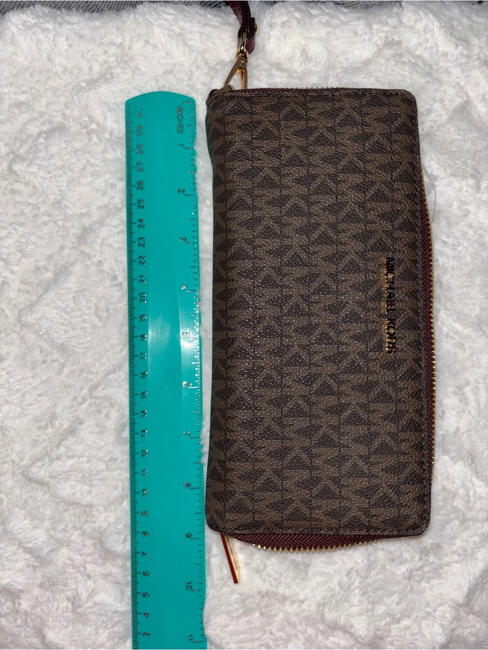 Michael Kors Brown Burgundy MK Signature Wristlet Clutch